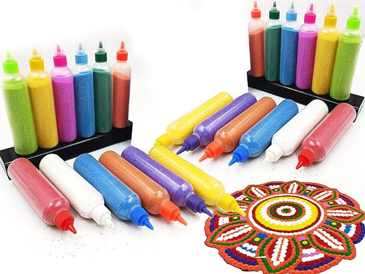 Tyohari Rangoli Making Stencils with Rangoli Colours (10 Color Bottles), 11 Inch, Rangoli Mat| Reusable Rangoli Mats for Diwali Decoration, Rangoli Stencils, Rangoli Tools |